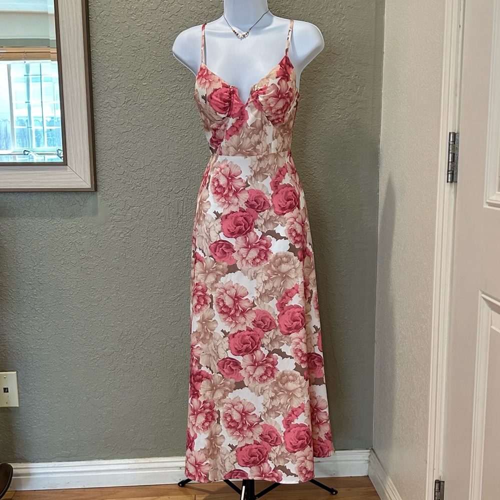 Floral Pink and Cream Maxi Dress